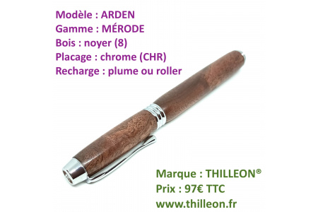 arden_mrode_plume_ou_roller_noyer_chrome_stylo_artisanal_bois_thilleon_ferme_marque