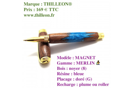 merlin_magnet_roller_noyer_dor_bleu_stylo_artisanal_bois_rsine_thilleon_ouvert_marque