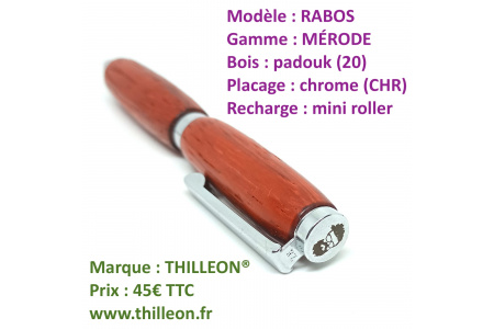 rabos_mrode_mini_roller_padouk_chrome_stylo_artisanal_bois_thilleon_logo_marque