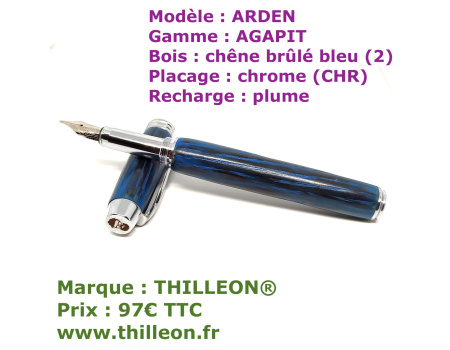 arden_agapit_plume_bleu_chrome_stylo_artisanal_thilleon_ouvert_marque