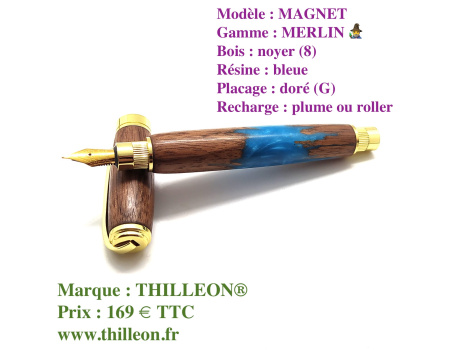 merlin_magnet_plume_noyer_dor_bleu_stylo_artisanal_bois_rsine_thilleon_ouvert_marque