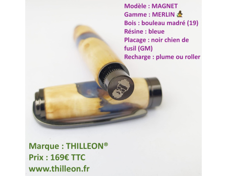 merlin_magnet_plume_ou_roller__bouleau_madr_bleu_noir_chien_de_fusil_logo_orig_marque