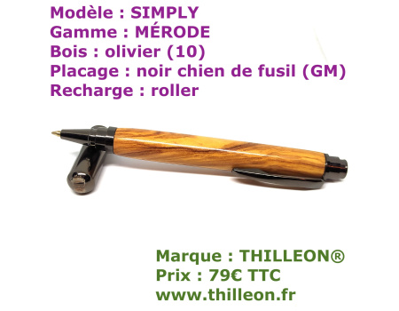 simply_mrode_roller_olivier_noir_chien_de_fusil_stylo_artisanal_bois_thilleon_ouvert